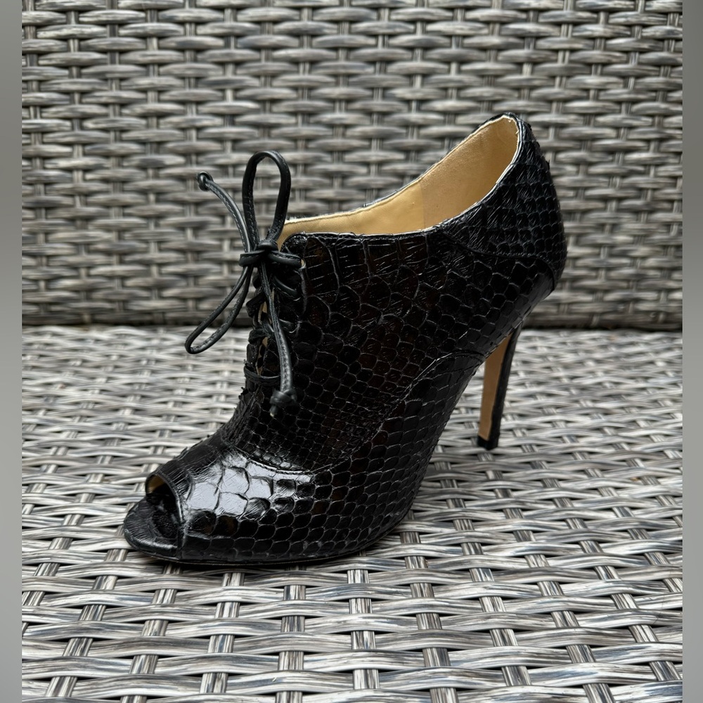 Alexandre Birman Python Peep Toe Lace Up Bootie N… - image 1